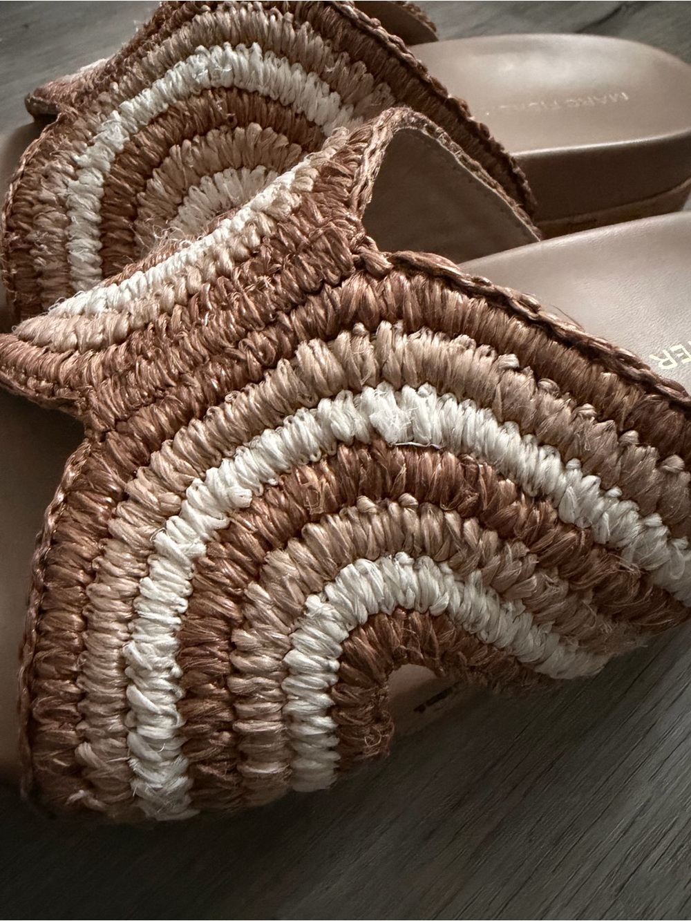 Marc Fisher Woven Slide Mules in Tan and Cream - Picture 2 of 7